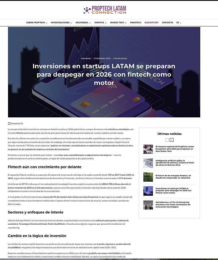 Inversiones en startups LATAM se preparan para despegar en 2026 con fintech como motor